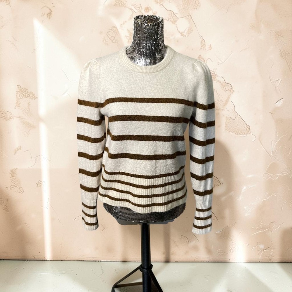 Vintage Banana Republic Alpaca Wool Striped Puff Sleeve Sweater Medium Preppy